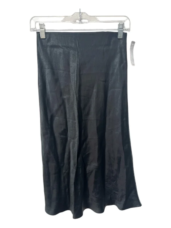 Babaton Size 2 Black Acetate Midi Flare Elastic Waist Skirt silk skirt luxurious