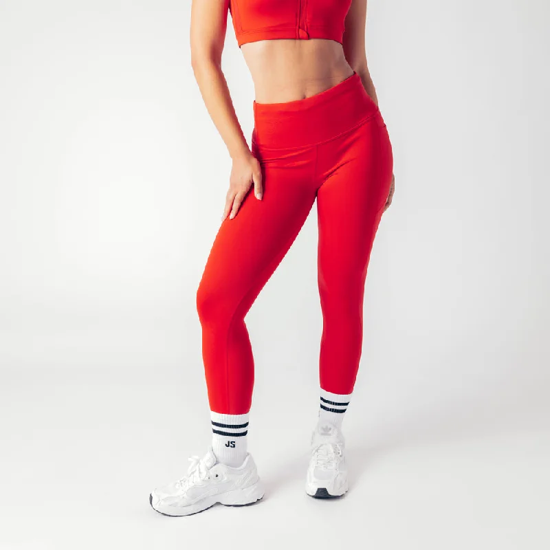 Second Skin High Rise Leggings - Ruby Red Elegant Metallic Leggings