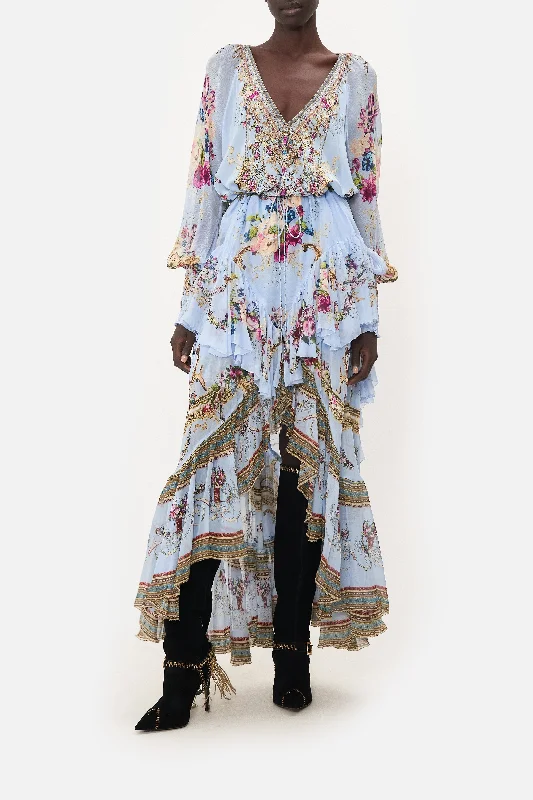 MAXI SKIRT WITH DOUBLE FRILL FLORAFUL denim skirt stylish
