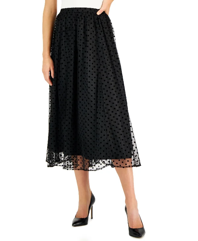 Petite Jacquard-Dot Pull-On Shirred Mesh Skirt wool skirt sturdy