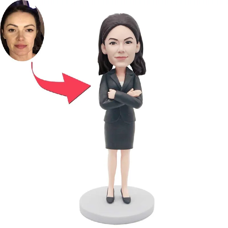 Custom Female Office Manager Best Boss Bobbleheads In Black Suit Skirt wool skirt sturdy