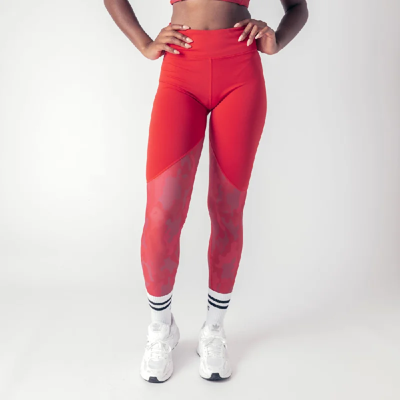 Vertex Camo High Rise Leggings - Ruby Red Casual Slim-Fit Leggings