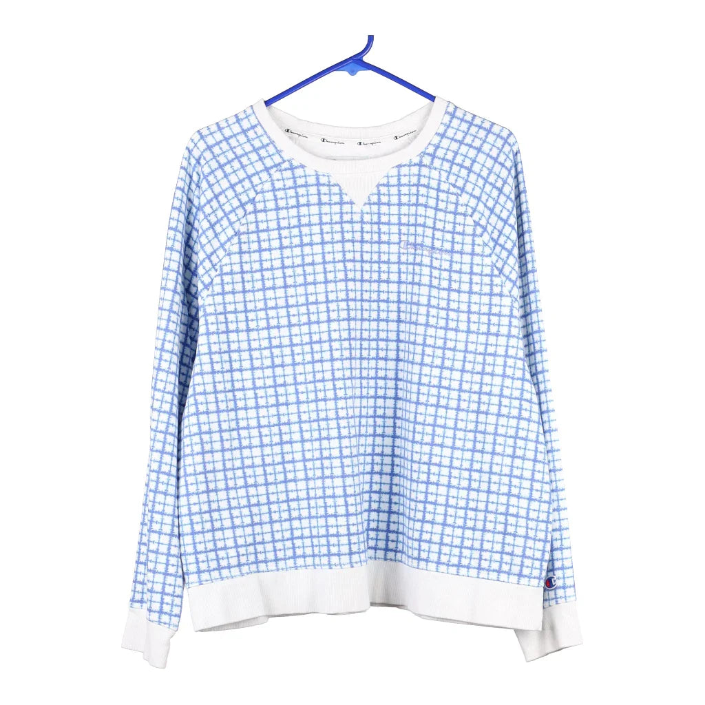 Champion Checked Sweatshirt - 2XL Blue Cotton Blend Hoodie with Relaxed Fit Easy Casual Champion Checked Sweatshirt - 2XL Blue Cotton Blend Hoodie with Relaxed Fit Easy Casual