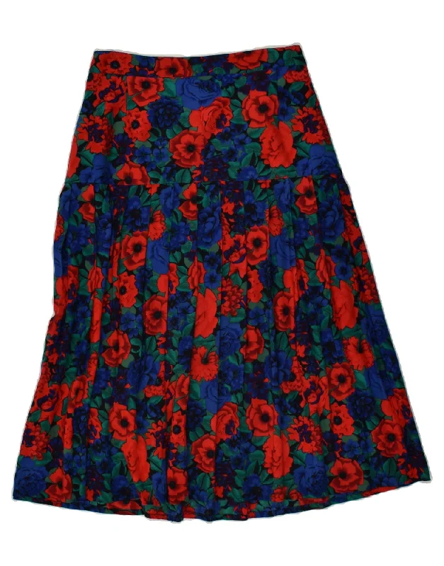 VINTAGE Womens Pleated A-Line Skirt EU 38 Medium W28  Multicoloured Floral linen skirt natural