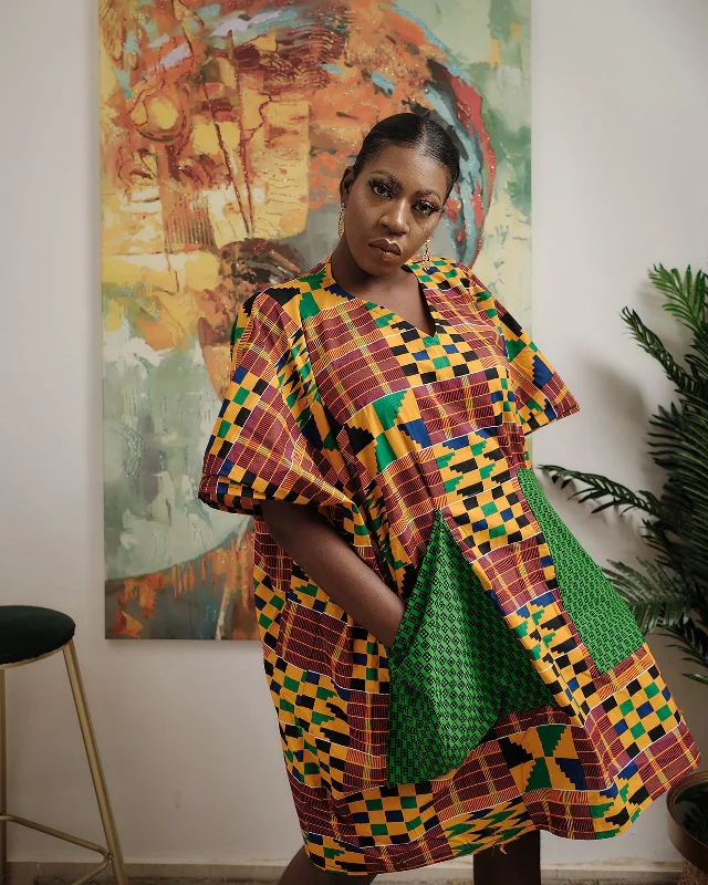 Afua Multicolour Kente Dashiki Dress Tunics Mesh breathable