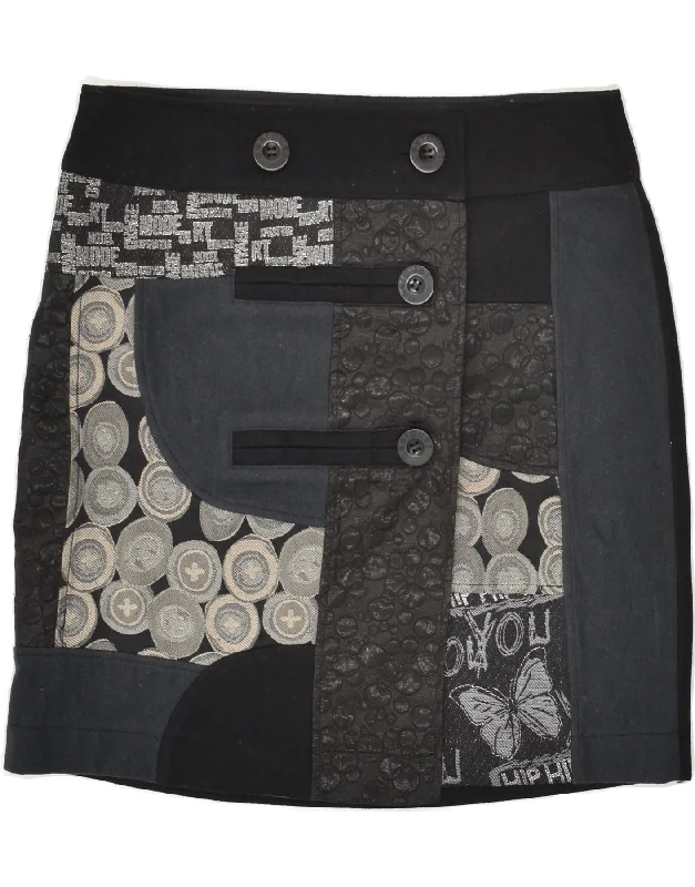 DESIGUAL Womens Abstract Pattern Wrap Mini Skirt EU 40 Medium W32 Black pencil skirt chic