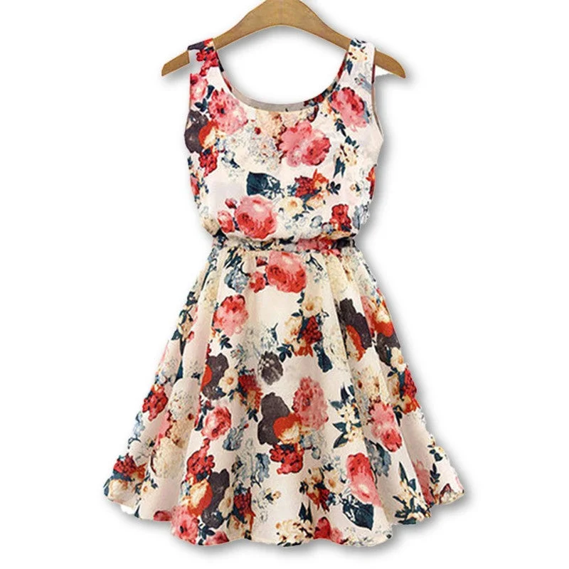 Brand Fashion Women Apricot Sleeveless O-Neck Florals Print Pleated Saias Femininas Summer Clothing Dresses Tunics Essential wardrobe Brand Fashion Women Apricot Sleeveless O-Neck Florals Print Pleated Saias Femininas Summer Clothing Dresses Tunics Essential wardrobe