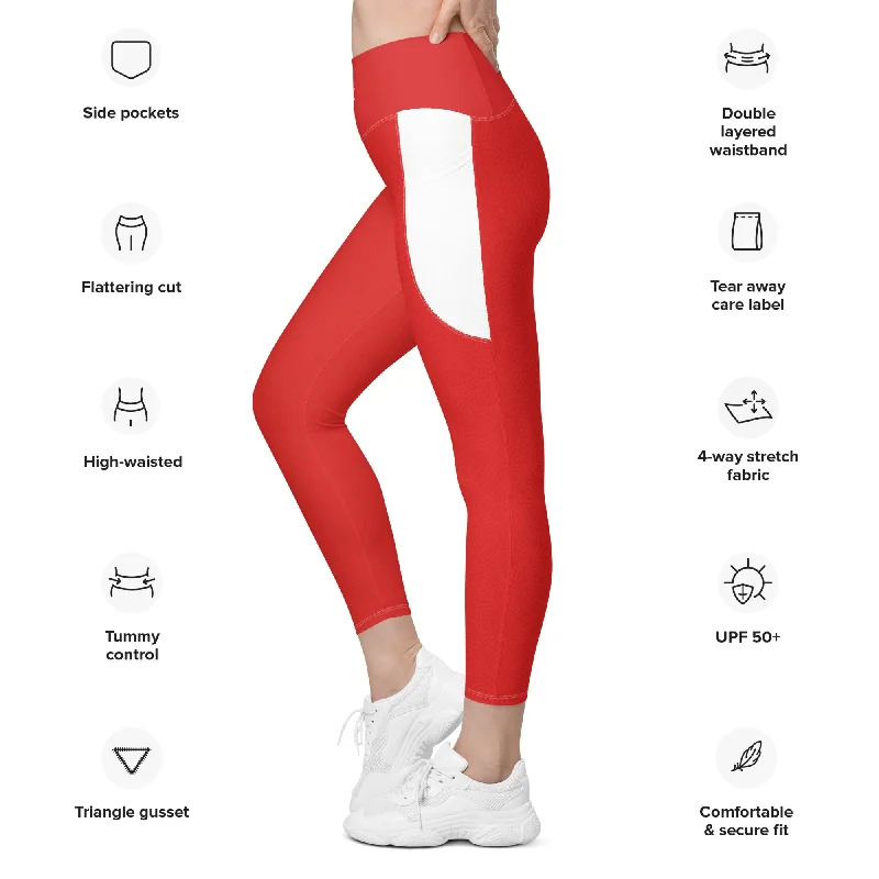 Life League Gear - "Dive" - Women's Leggings with Pockets (Red/White Accents) Cozy Yoga Compression Leggings Life League Gear - "Dive" - Women's Leggings with Pockets (Red/White Accents) Cozy Yoga Compression Leggings