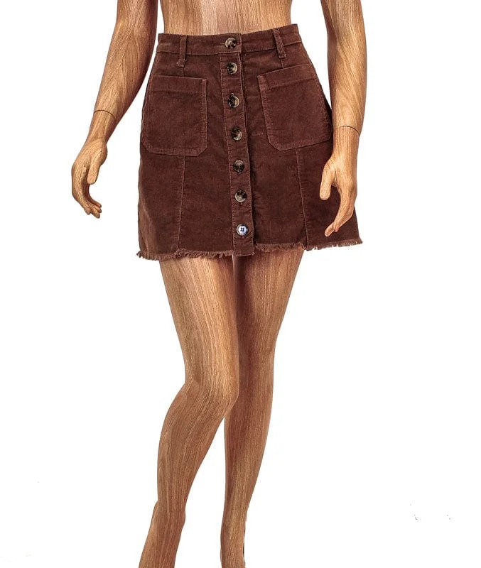 Corduroy Button Front Mini Skirt elastic waist skirt