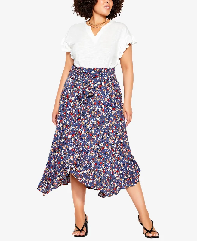 City Chic Trendy Plus Size Ruffled Midi Skirt ribbed skirt waist