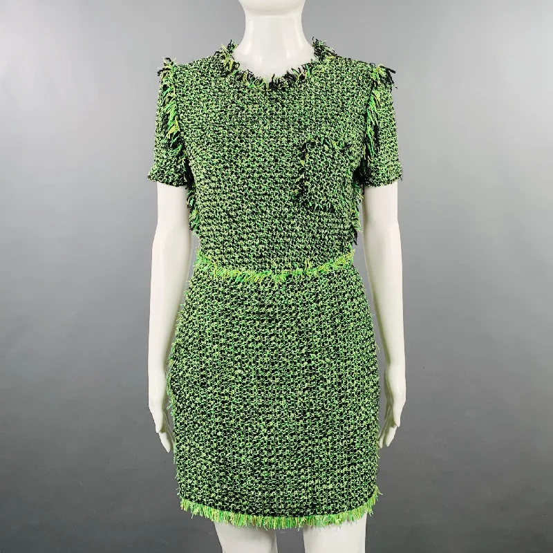 LANVIN 2012 Size 4 Green Black Cotton Blend Boucle Short Sleeve Skirt Set chiffon skirt airy LANVIN 2012 Size 4 Green Black Cotton Blend Boucle Short Sleeve Skirt Set chiffon skirt airy