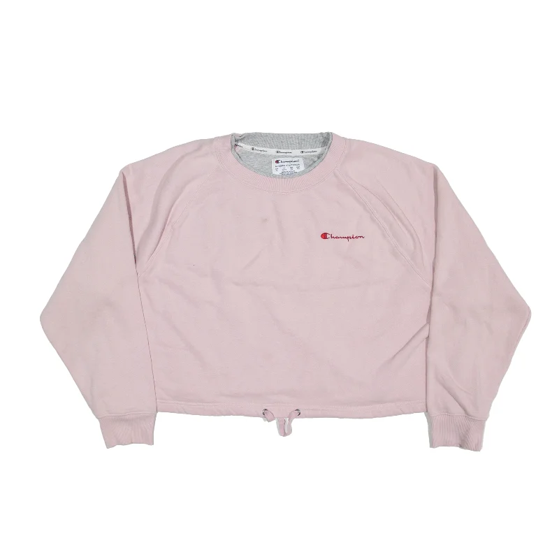 CHAMPION Crop Sweatshirt Pink Womens XL Hoodie with Hem Fringe Bohemian Relaxed