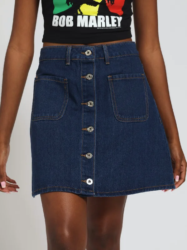 A-Line Denim Mini Skirt - Mid Blue cashmere skirt soft