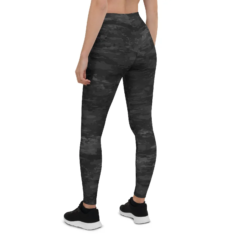 Textured Black Camouflage Leggings Cozy Sweat-Wicking Leggings