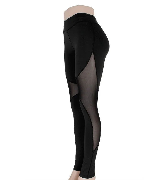 Women's Active Workout Yoga Fitness Pant Legging with Mesh Design Fashionable Solid Color Tights
