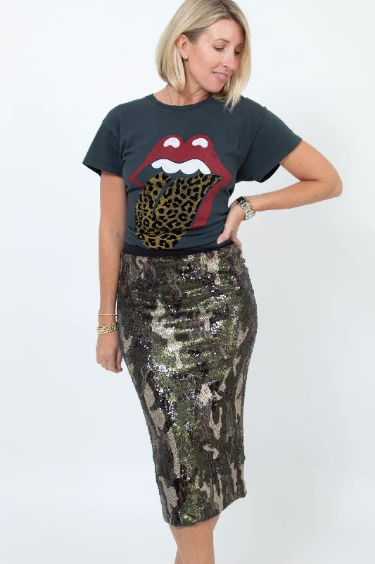 Camo Print Sequin Skirt wool skirt breathable
