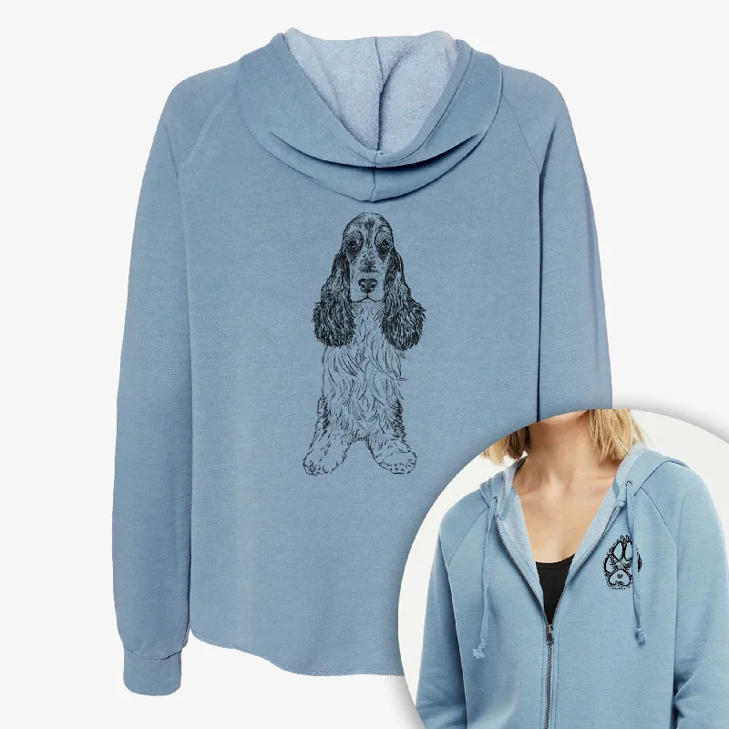 Doodled Rupert the Cocker Spaniel - Women's Cali Wave Zip-Up Sweatshirt Hoodie with Ribbed Cuffs Snug Fit Comfort Doodled Rupert the Cocker Spaniel - Women's Cali Wave Zip-Up Sweatshirt Hoodie with Ribbed Cuffs Snug Fit Comfort
