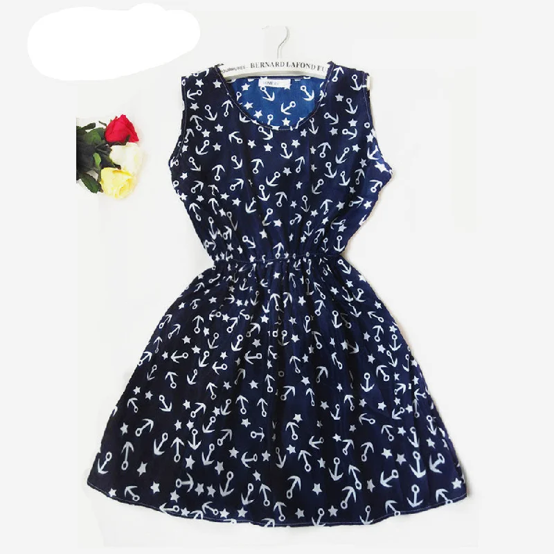 Brand Blue stars 20 Colors Fashion Women Sleeveless Florals Print Round Neck Dress Saias Femininas Summer Clothing Tunics Occasion special Brand Blue stars 20 Colors Fashion Women Sleeveless Florals Print Round Neck Dress Saias Femininas Summer Clothing Tunics Occasion special