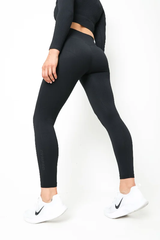Womens - Lili Ribbed Seamless Leggings - Black Trendy Side-Pocket Leggings