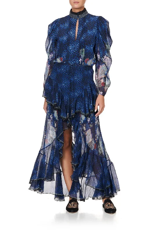 MAXI SKIRT WITH DOUBLE FRILL CAMDEN MOON cashmere skirt soft