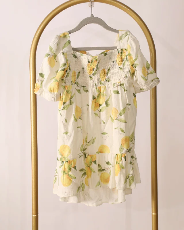 Girls Lemon Print Ruffle Detail Dress - Print Tunics Fashionable chic