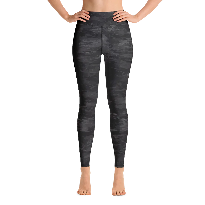 Textured Black Camouflage Yoga Leggings Stylish Patterned Active Leggings