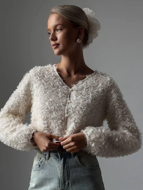 Elegant Fluffy Crop Jacket Striped Jacket Polka Dot Jacket Floral Jacket