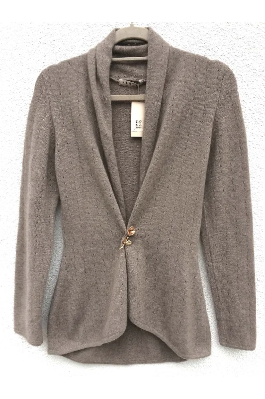 Taupe Cashmere Cardigan - Pointelle Thin Thick Dense