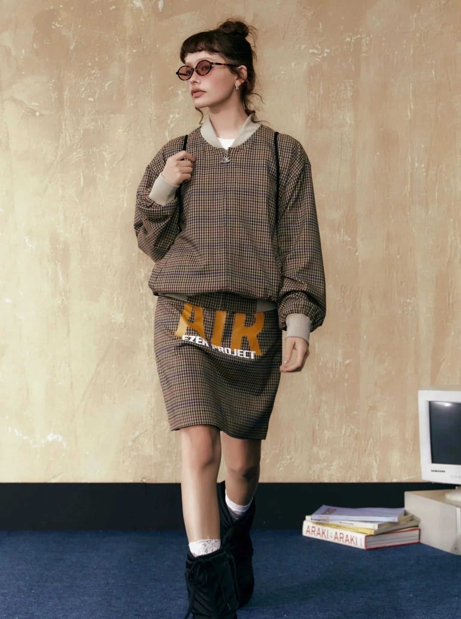 Zipper Long Sleeves Two Piece Set Coat & Skirt Three-Quarter Sleeve Elbow Sleeve Wrist Sleeve