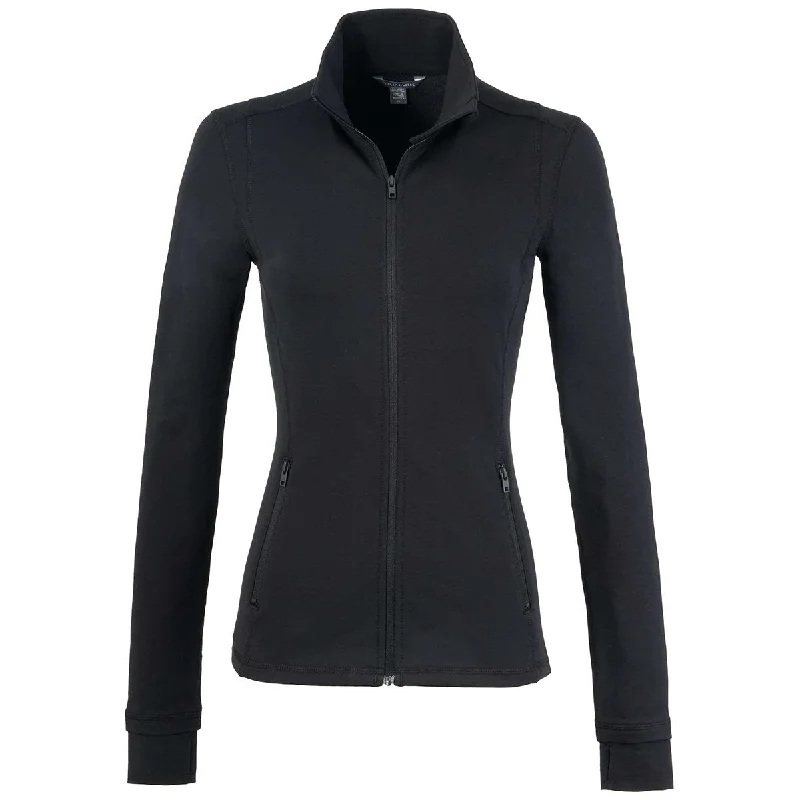 Elevate Women's Black Lyon Eco Stretch Knit Full Zip Jacket Wool Jacket Cashmere Jacket Tweed Jacket