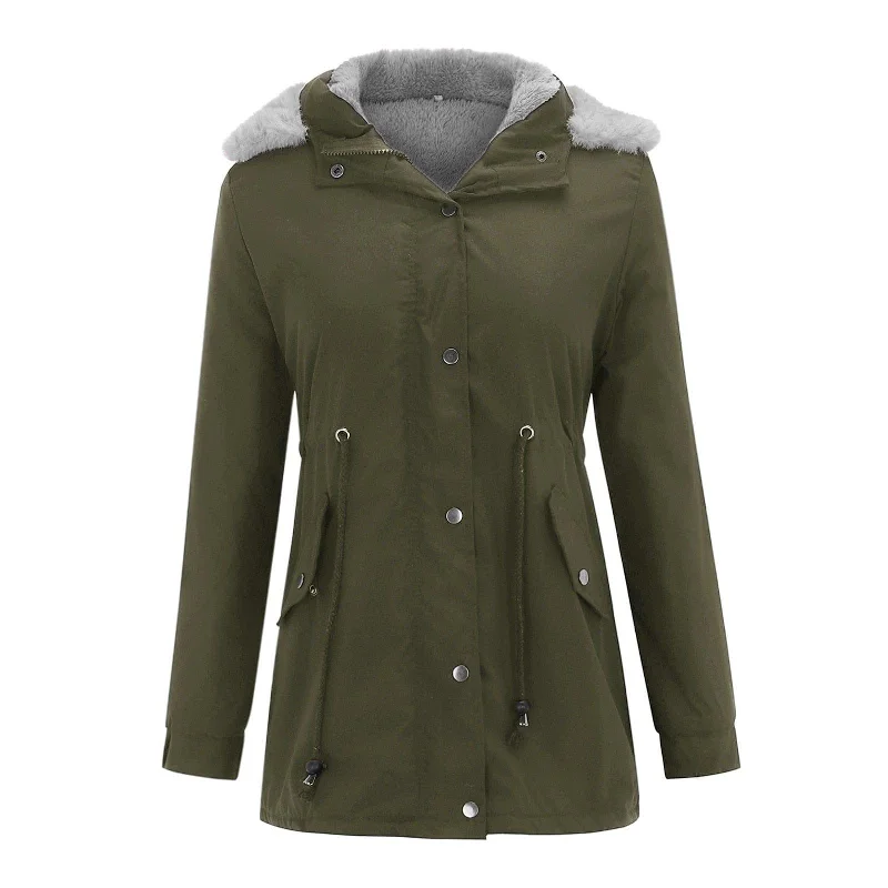 Ladies Fur Lining Winter Coat Houndstooth Coat Plaid Coat Tartan Coat