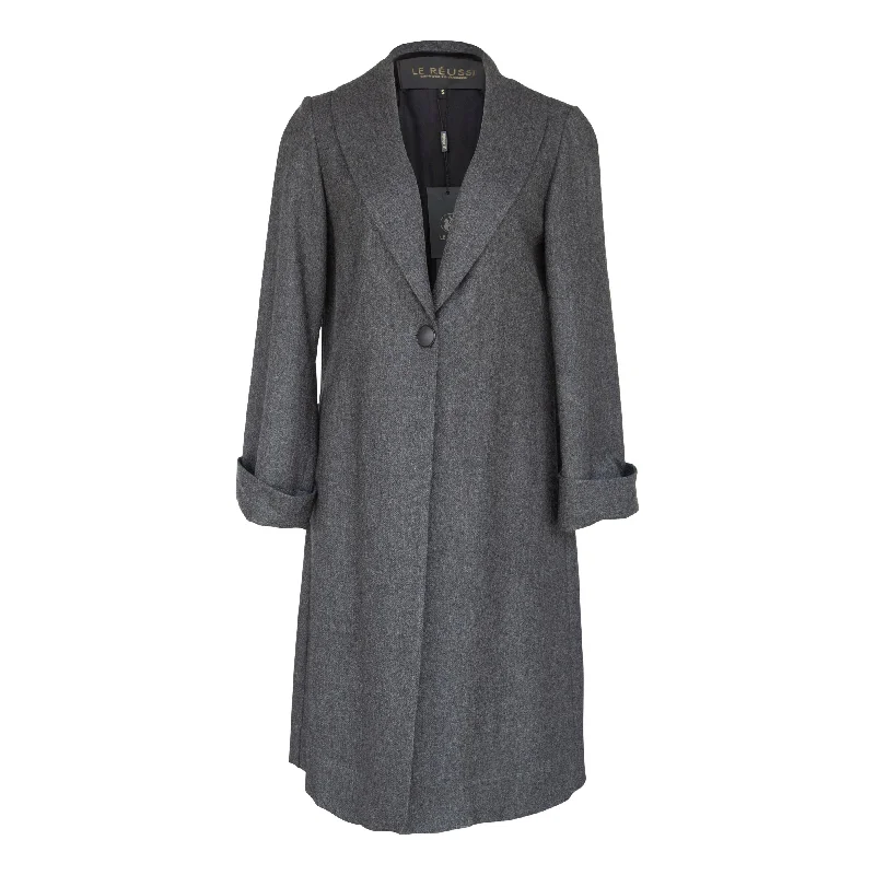 Worsted Flannel Long Trench Coat - Gray Blouse Shirt Tunic