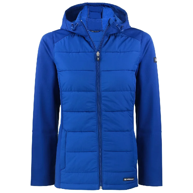 Cutter & Buck Women's Tour Blue Evoke Hybrid Eco Softshell Recycled Full Zip Hooded Jacket Zippered Jacket Buttoned Jacket Snapped Jacket