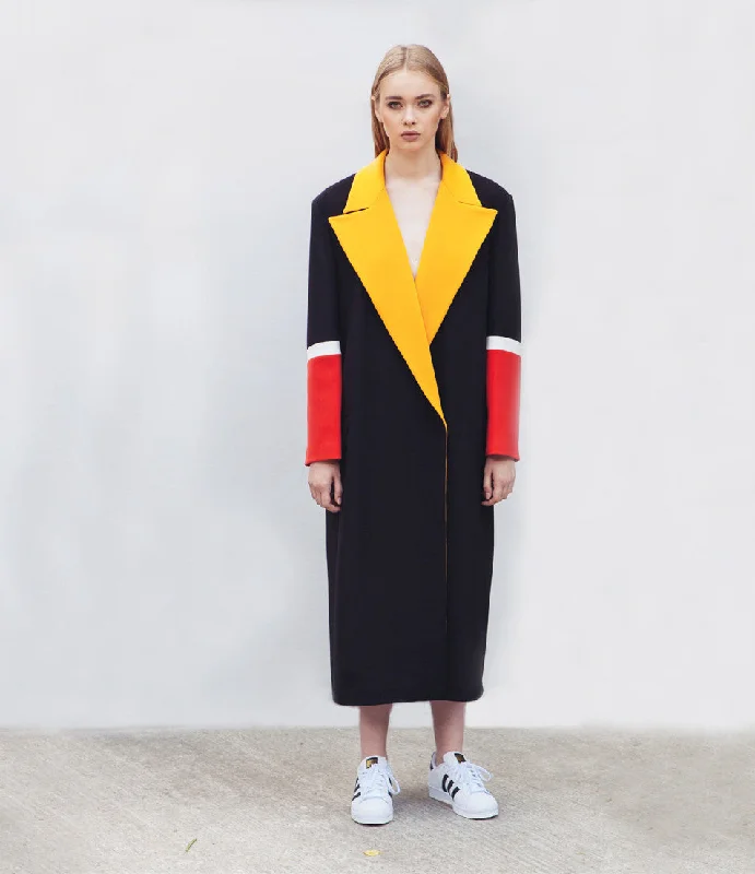 Tailored Black Coat - R/Y Blouse Shirt Tunic
