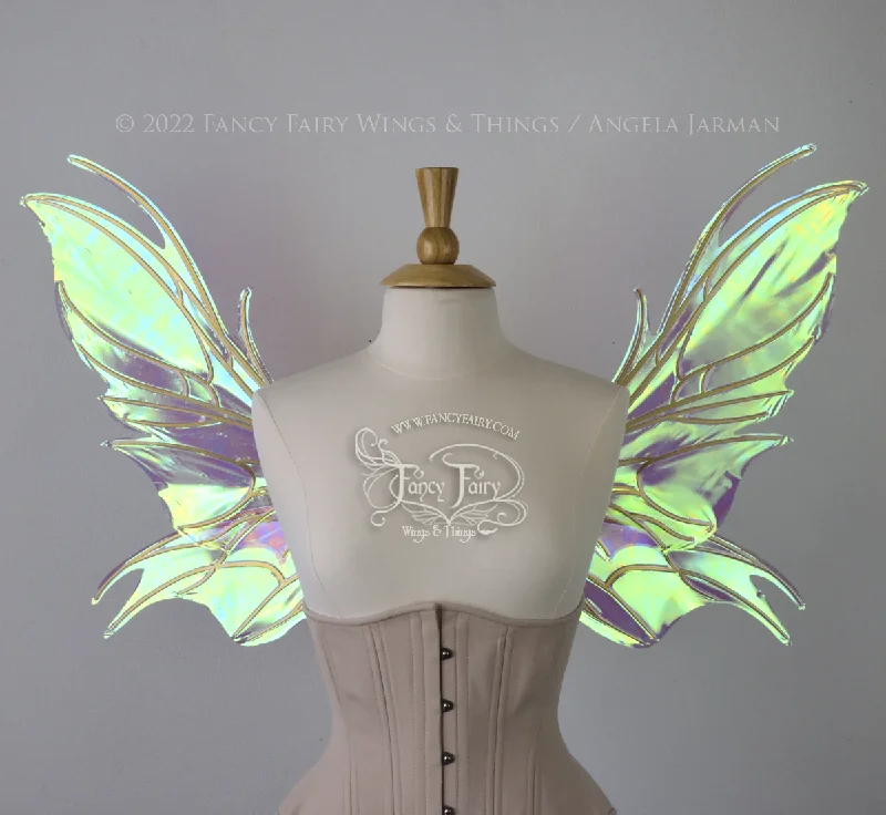 Nightshade Iridescent Convertible Fairy Wings in Aurora with Candy Coat Gold veins Jersey Tulle Batik