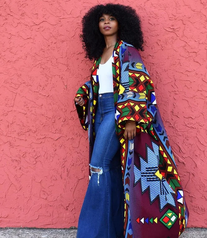 Autumn Positioning Printing Blue European And American Loose Coat Vent Hem Cuff
