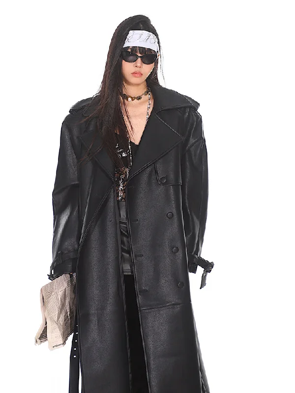 Leather Trench Coat Tailored Straight A-Line