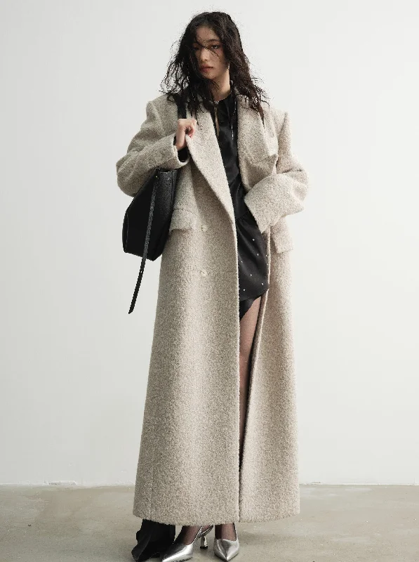 Oversized Wool Maxi Coat Collared Crew Neck Turtle Neck