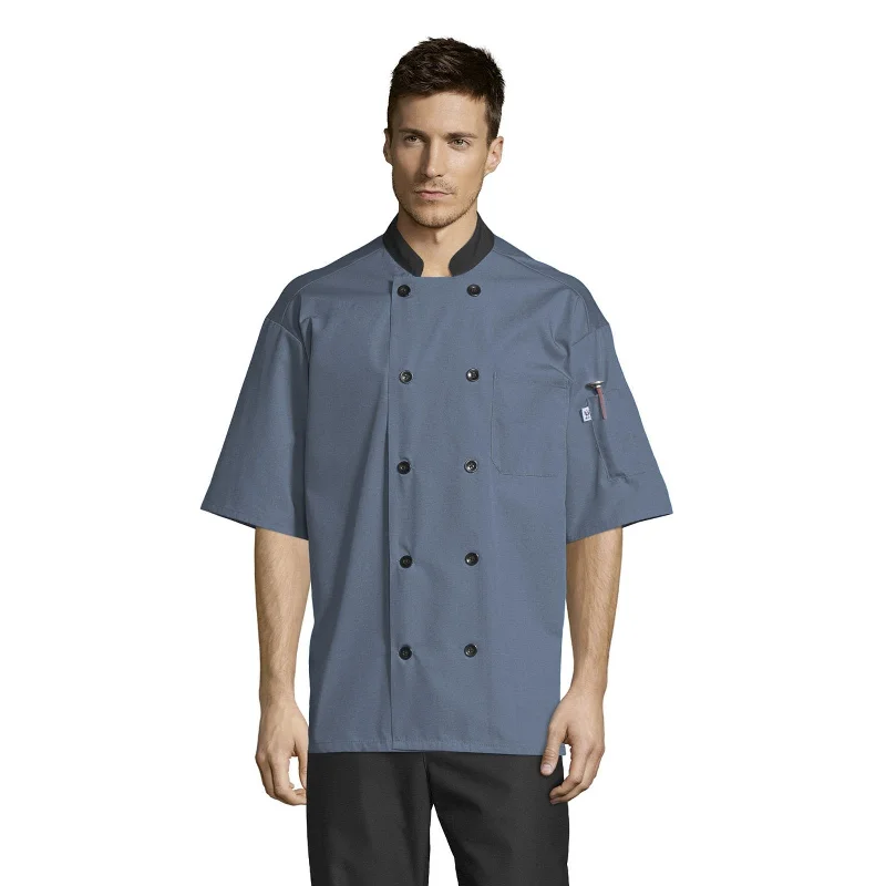 Double Breasted Poplin Chef Coat - Steel Bomber Denim Leather