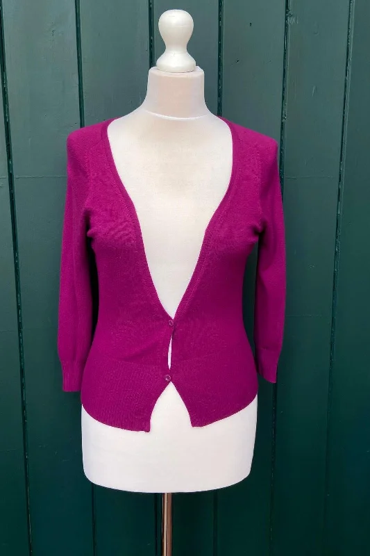 Re-Wear MNG Basics Magenta 3/4 Sleeve Light Cardigan Satin Blend Silk Blend Wool Blend