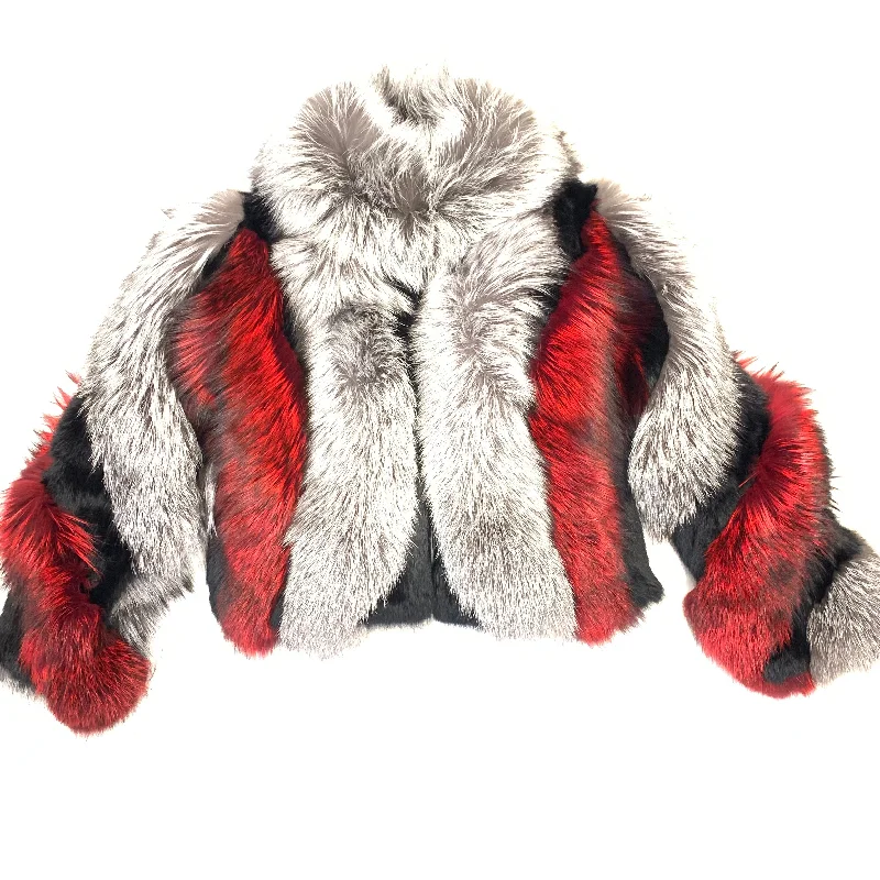 Volare Ladies Red & Silver Fox Fur Coat Welt Pockets Slit Pockets Flap Pockets
