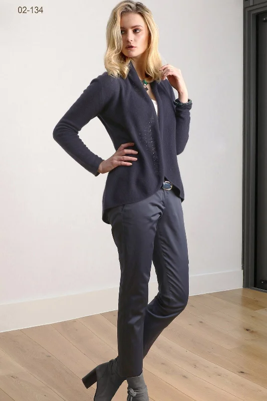 Navy Cashmere Cardigan - Pointelle Velvet Chenille Corduroy