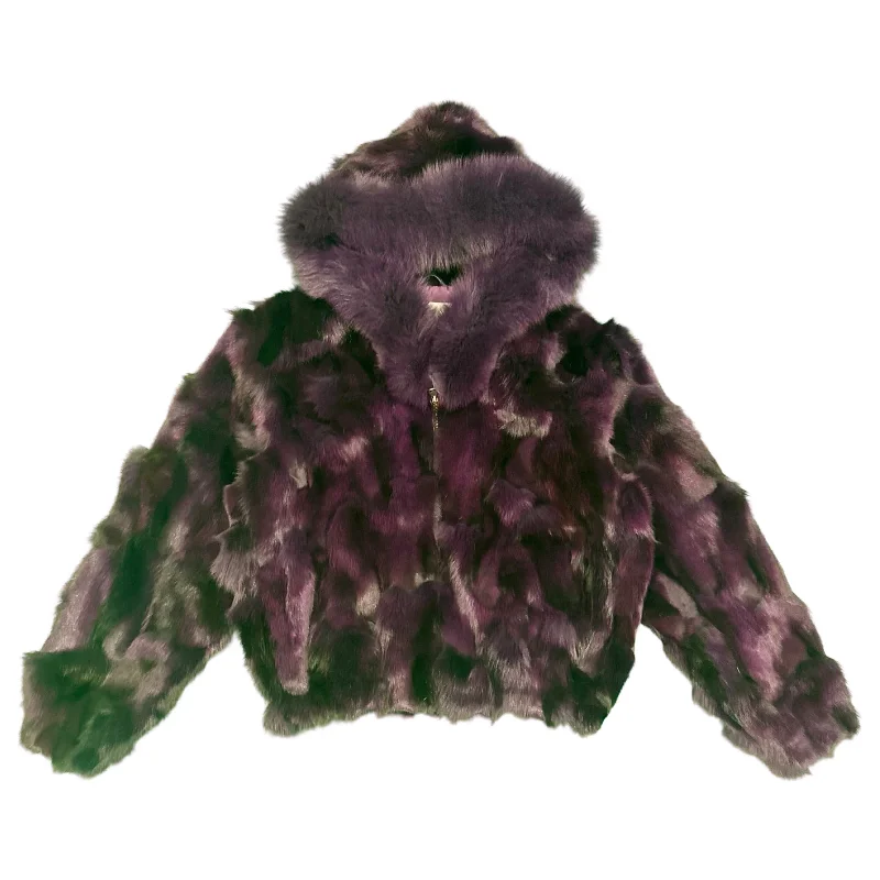 Kashani Women's Purple Fox Fur Hooded Coat Parka Down Jacket Wool Coat