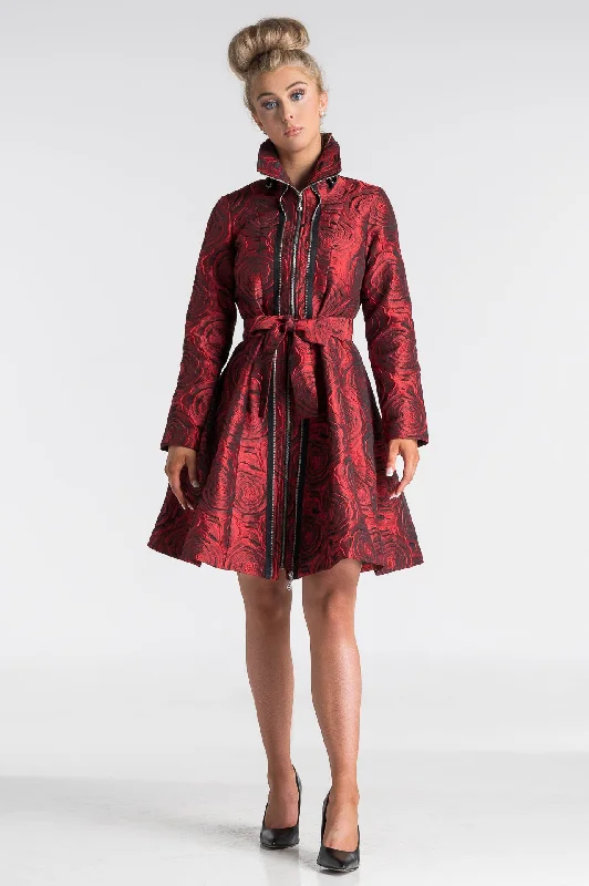 Samuel Dong Runway Brocade  Coat Dress Bomber Denim Leather