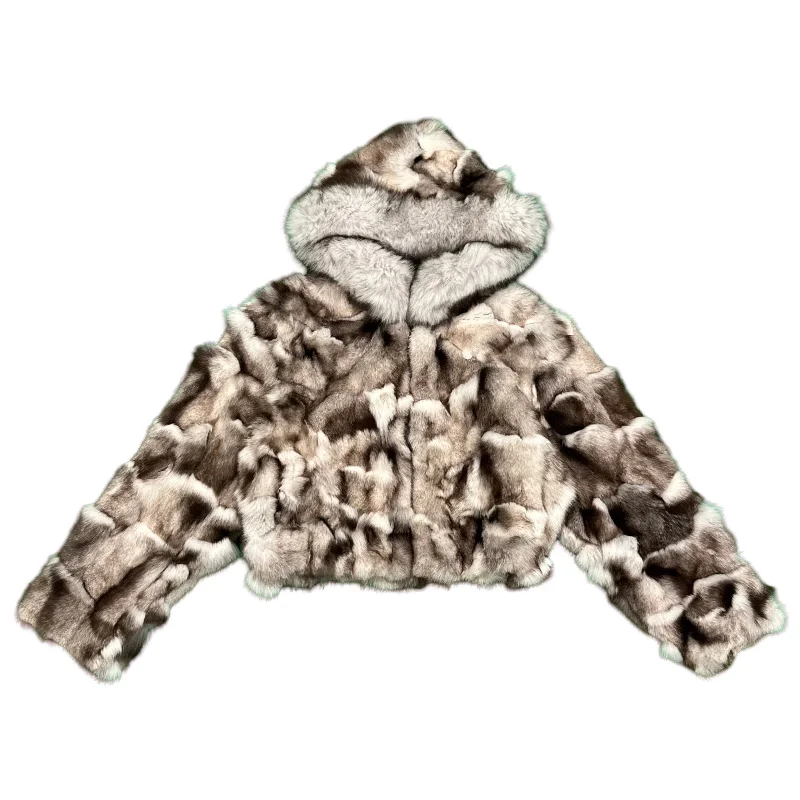 Kashani Women's Natural Blue Fox Fur Cropped Coat Suede Jacket Faux Fur Jacket Puffer Jacket Kashani Women's Natural Blue Fox Fur Cropped Coat Suede Jacket Faux Fur Jacket Puffer Jacket