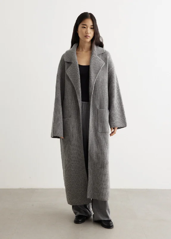 Rib-Knit Cardi Coat Buttoned Zippered Snapped