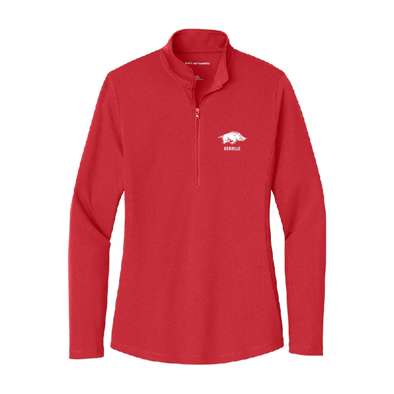 Arkansas - NCAA Women's Track & Field : Rae-Anne Serville - Women's Lightweight Quarter Zip Jacket Cotton Fabric Linen Fabric Terry Fabric Arkansas - NCAA Women's Track & Field : Rae-Anne Serville - Women's Lightweight Quarter Zip Jacket Cotton Fabric Linen Fabric Terry Fabric