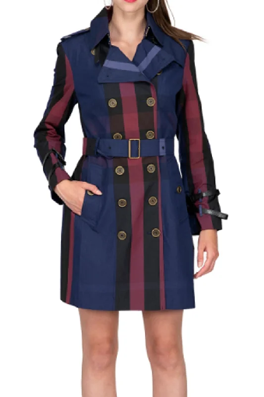Light Checkered Trench Coat Appliqued Beaded Sequined