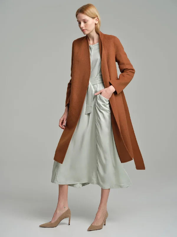 Handmade belted wool coat Lapel Coat Peter Pan Collar Coat Cowl Neck Coat