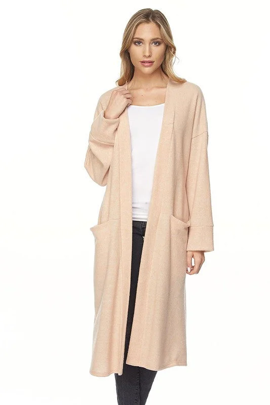 Brushed Coat W/ Pockets Striped Polka Dot Solid